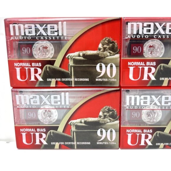 Maxwell UR90 Blank Cassette 90 Minutes Cassette Tape 4PC LOT Vintage New Sealed - Picture 2 of 6